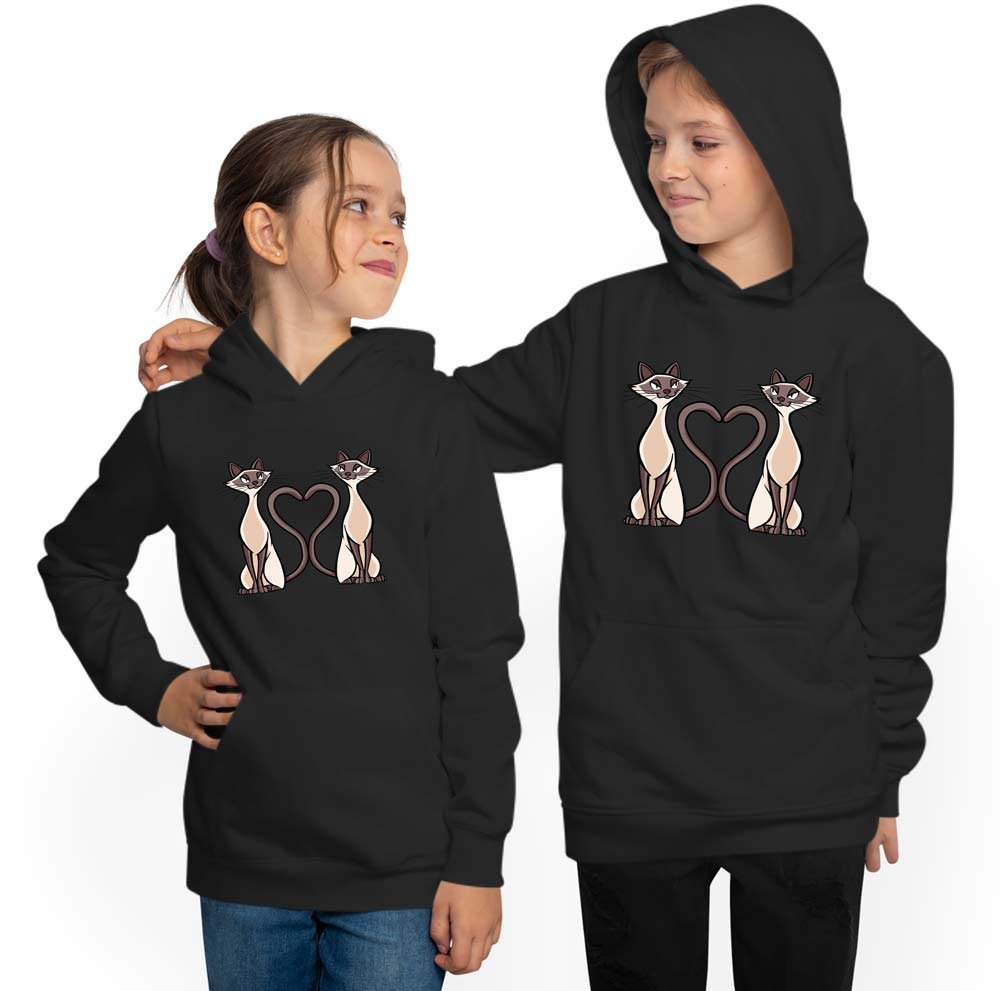 Hooded Sweatshirt Hoodie Kids - 2 Cats with Heart Tail i115